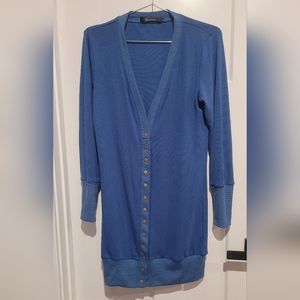Blue 3/4 Sleeve Long Cardigan Sz Small
